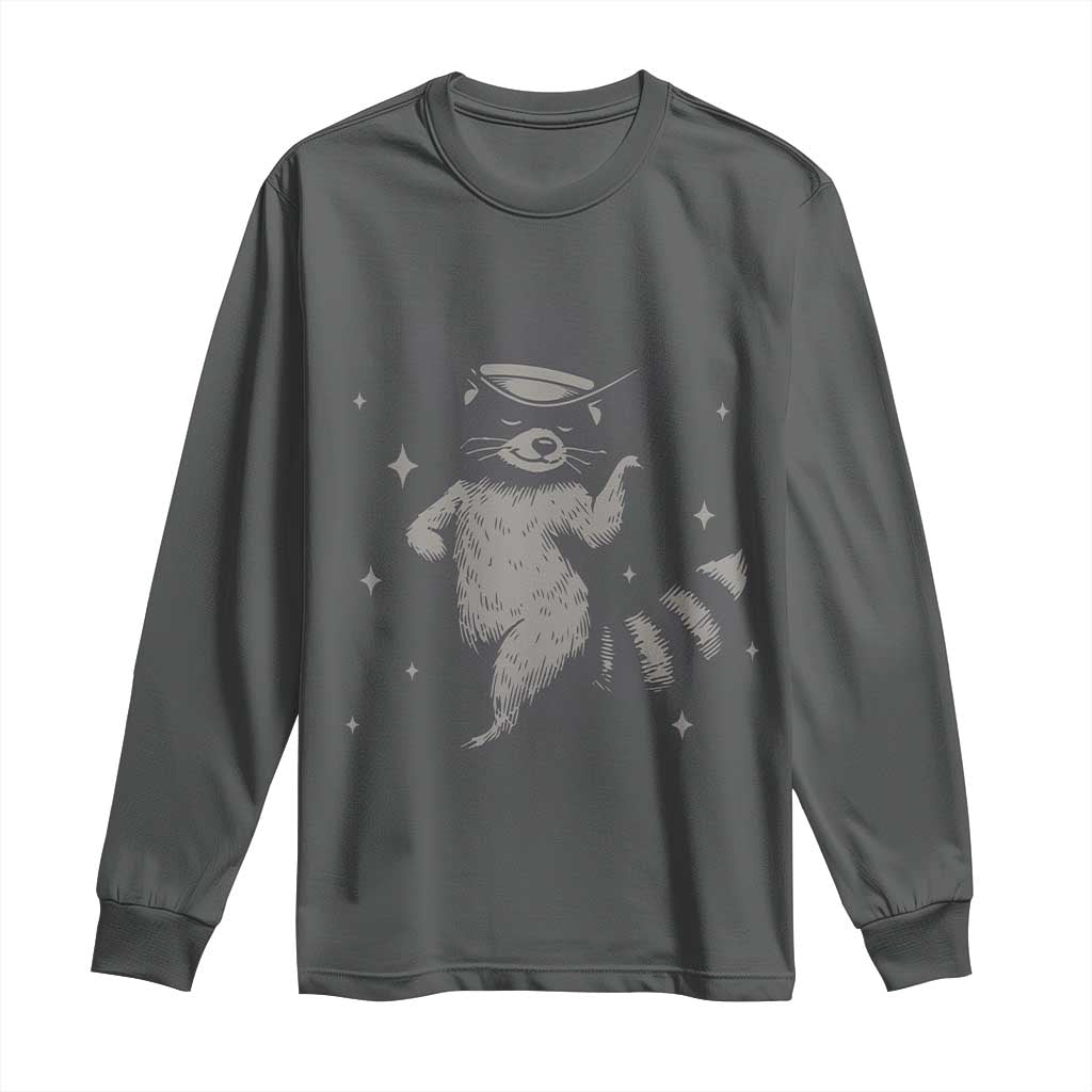 Vintage Raccoon Cowboy Long Sleeve Shirt Cowgirl Trash Panda Western Country TS10 Dark Heather Print Your Wear