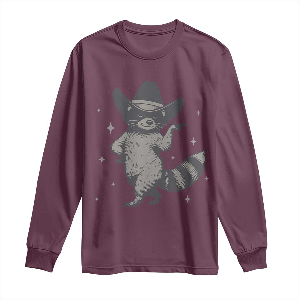 Vintage Raccoon Cowboy Long Sleeve Shirt Cowgirl Trash Panda Western Country TS10 Maroon Print Your Wear