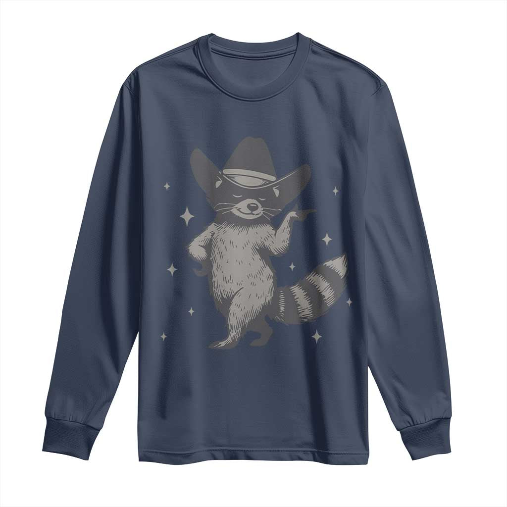 Vintage Raccoon Cowboy Long Sleeve Shirt Cowgirl Trash Panda Western Country TS10 Navy Print Your Wear