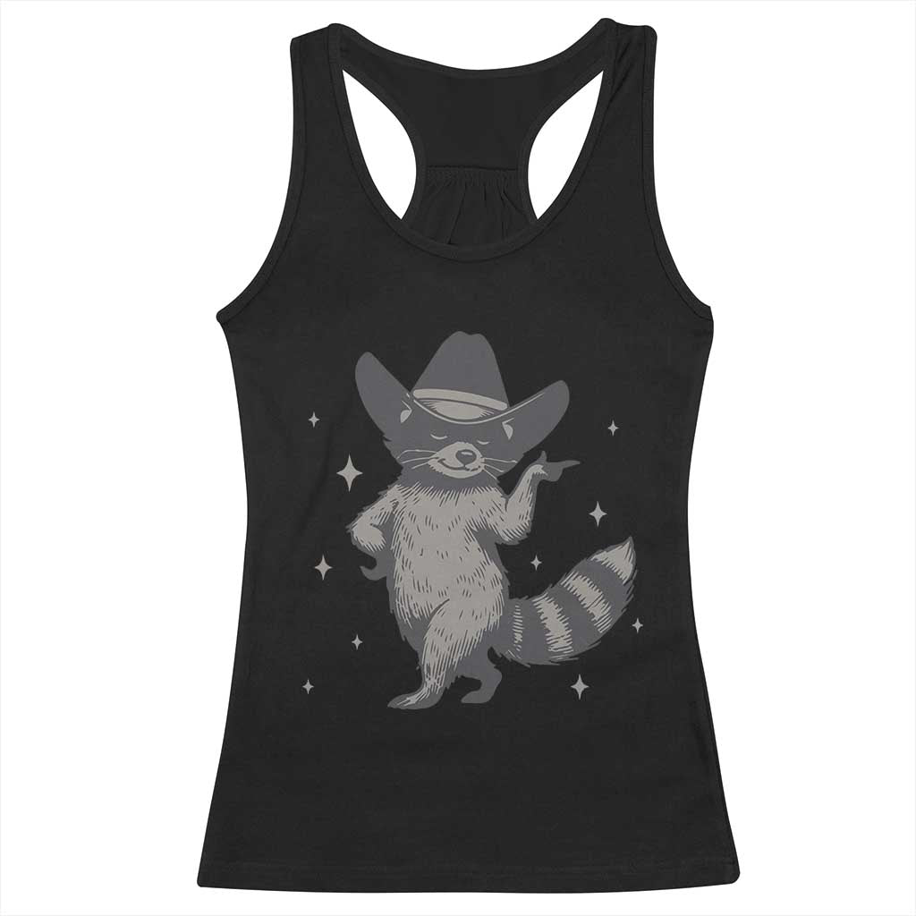 Vintage Raccoon Cowboy Racerback Tank Top Cowgirl Trash Panda Western Country TS10 Black Print Your Wear