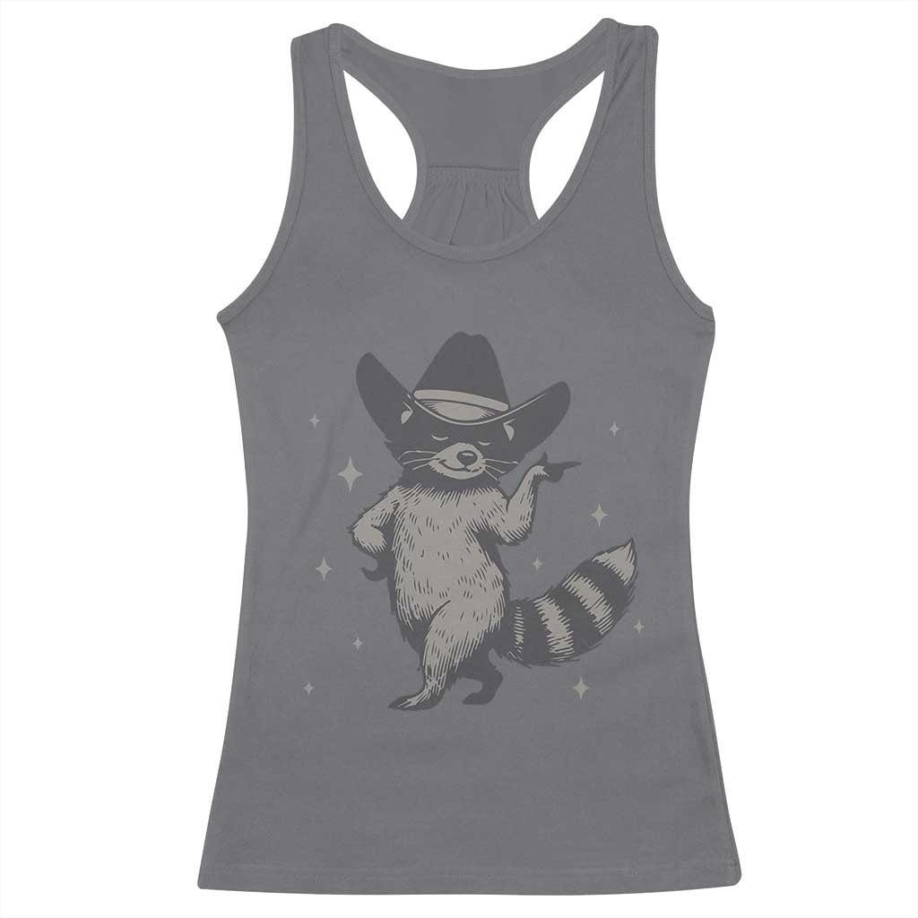 Vintage Raccoon Cowboy Racerback Tank Top Cowgirl Trash Panda Western Country TS10 Charcoal Print Your Wear