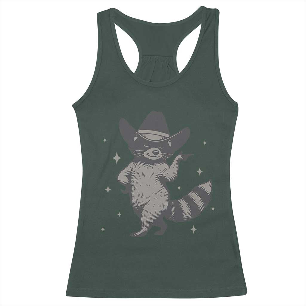 Vintage Raccoon Cowboy Racerback Tank Top Cowgirl Trash Panda Western Country TS10 Dark Forest Green Print Your Wear