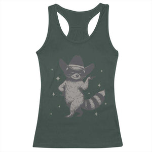 Vintage Raccoon Cowboy Racerback Tank Top Cowgirl Trash Panda Western Country TS10 Dark Forest Green Print Your Wear