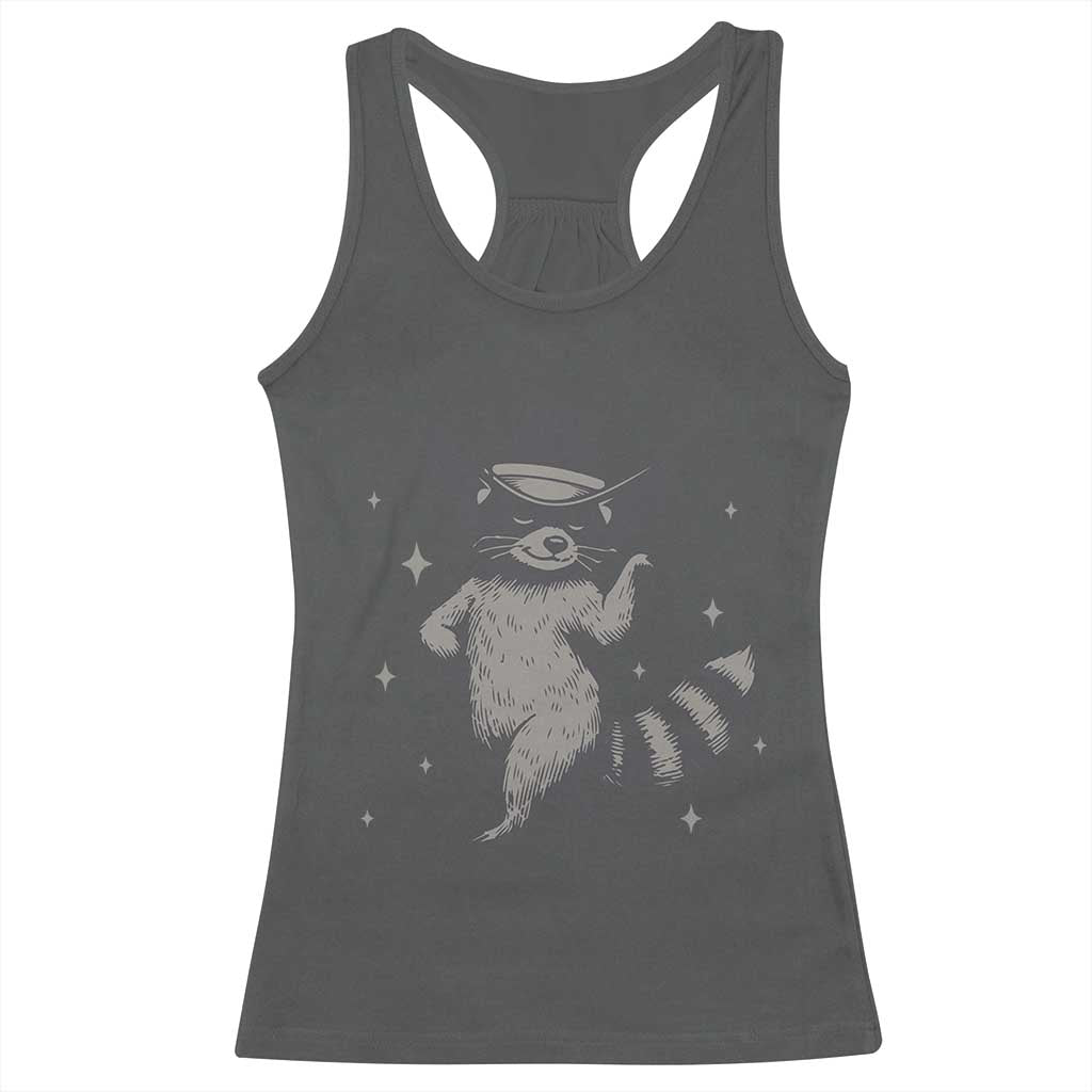Vintage Raccoon Cowboy Racerback Tank Top Cowgirl Trash Panda Western Country TS10 Dark Heather Print Your Wear
