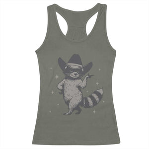 Vintage Raccoon Cowboy Racerback Tank Top Cowgirl Trash Panda Western Country TS10 Military Green Print Your Wear
