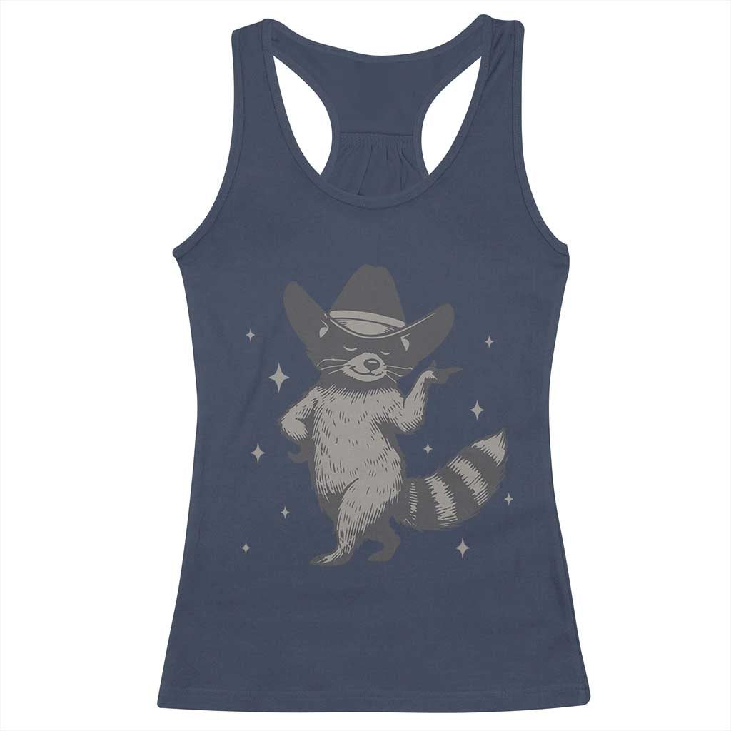 Vintage Raccoon Cowboy Racerback Tank Top Cowgirl Trash Panda Western Country TS10 Navy Print Your Wear