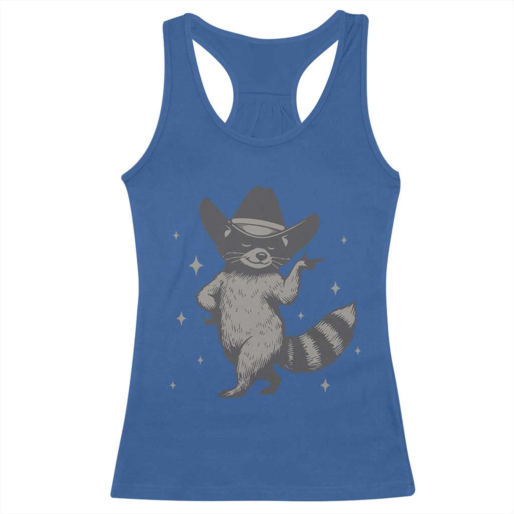Vintage Raccoon Cowboy Racerback Tank Top Cowgirl Trash Panda Western Country TS10 Royal Blue Print Your Wear