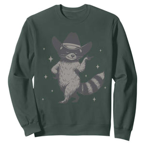 Vintage Raccoon Cowboy Sweatshirt Cowgirl Trash Panda Western Country TS10 Dark Forest Green Print Your Wear