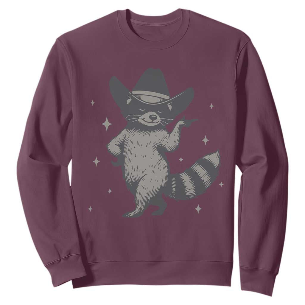 Vintage Raccoon Cowboy Sweatshirt Cowgirl Trash Panda Western Country TS10 Maroon Print Your Wear