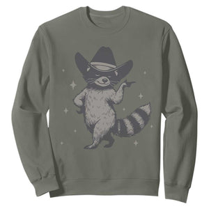 Vintage Raccoon Cowboy Sweatshirt Cowgirl Trash Panda Western Country TS10 Military Green Print Your Wear