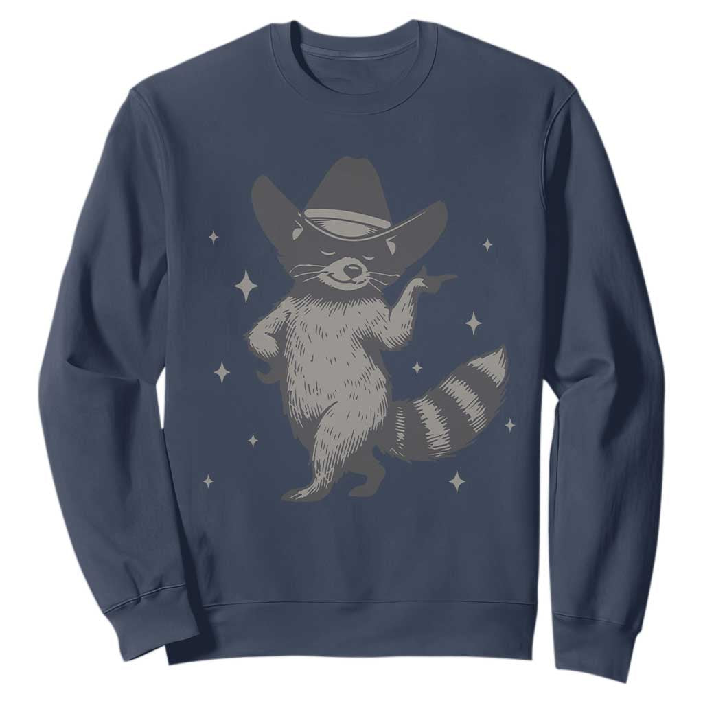 Vintage Raccoon Cowboy Sweatshirt Cowgirl Trash Panda Western Country TS10 Navy Print Your Wear