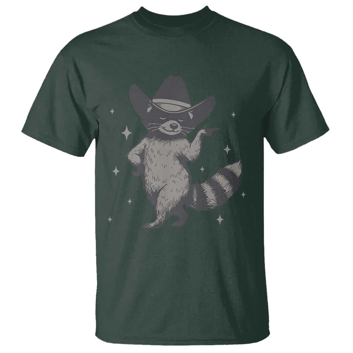 Vintage Raccoon Cowboy T Shirt Cowgirl Trash Panda Western Country TS10 Dark Forest Green Print Your Wear