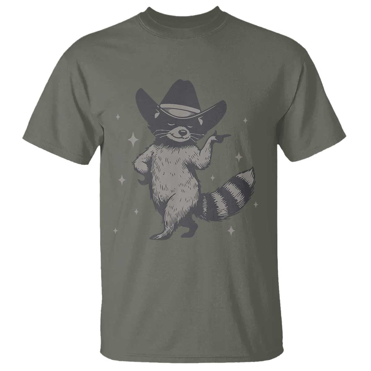 Vintage Raccoon Cowboy T Shirt Cowgirl Trash Panda Western Country TS10 Military Green Print Your Wear