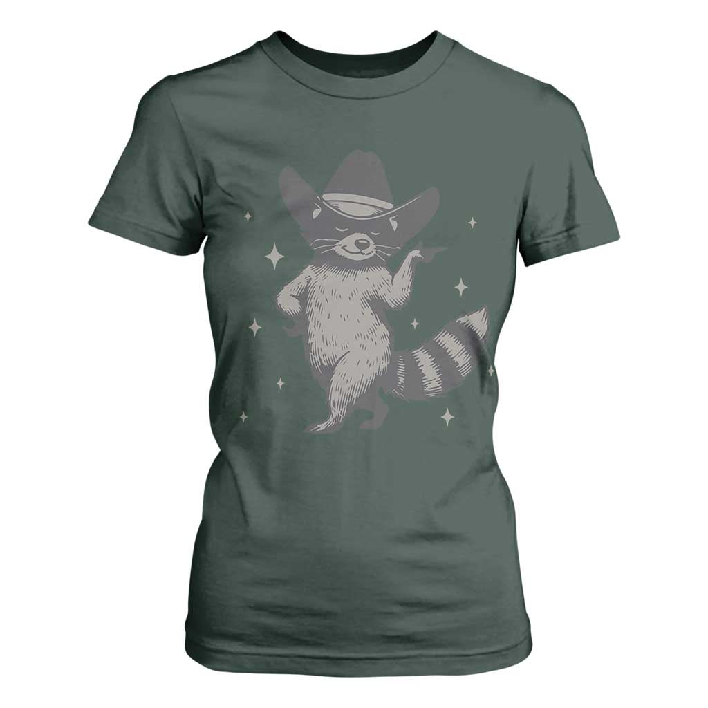 Vintage Raccoon Cowboy T Shirt For Women Cowgirl Trash Panda Western Country TS10 Dark Forest Green Print Your Wear