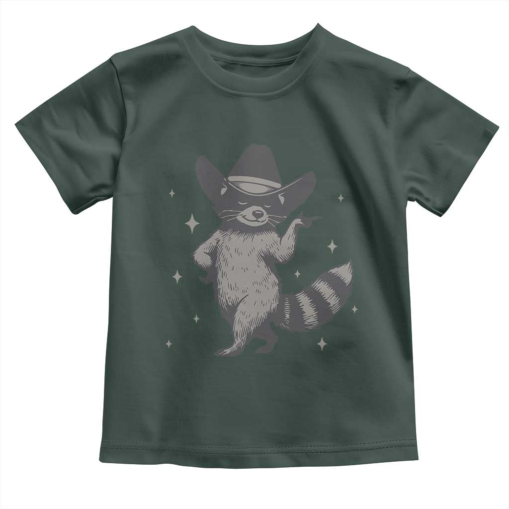 Vintage Raccoon Cowboy Toddler T Shirt Cowgirl Trash Panda Western Country TS10 Dark Forest Green Print Your Wear