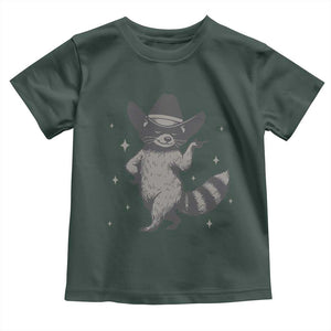 Vintage Raccoon Cowboy Toddler T Shirt Cowgirl Trash Panda Western Country TS10 Dark Forest Green Print Your Wear