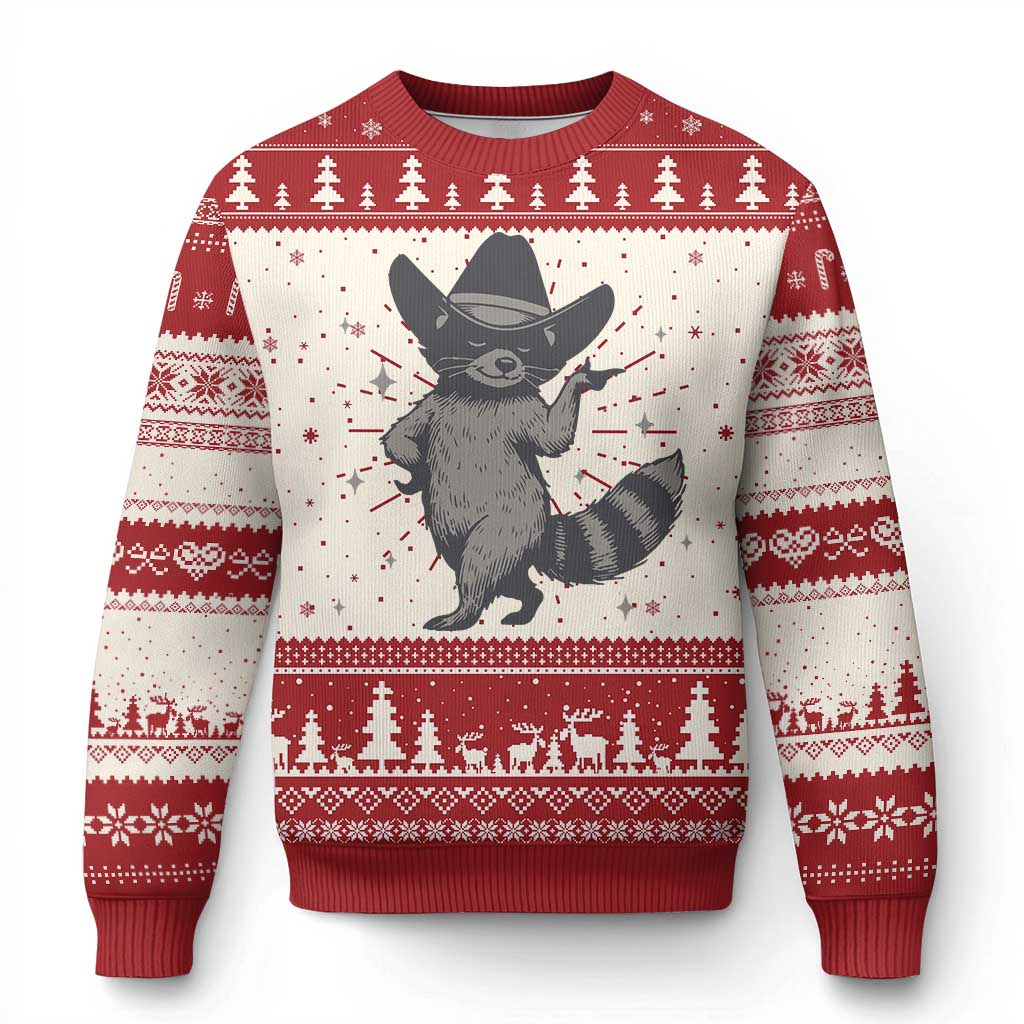 Vintage Raccoon Cowboy Ugly Christmas Sweater Cowgirl Trash Panda Western Country TS10 Red Print Your Wear