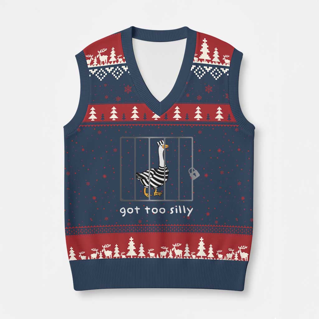 Silly Goose V-Neck Knit Sweater Vest Got Too Silly TS10 Navy Red Print Your Wear