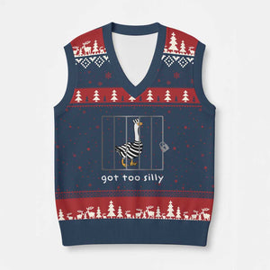 Silly Goose V-Neck Knit Sweater Vest Got Too Silly TS10 Navy Red Print Your Wear