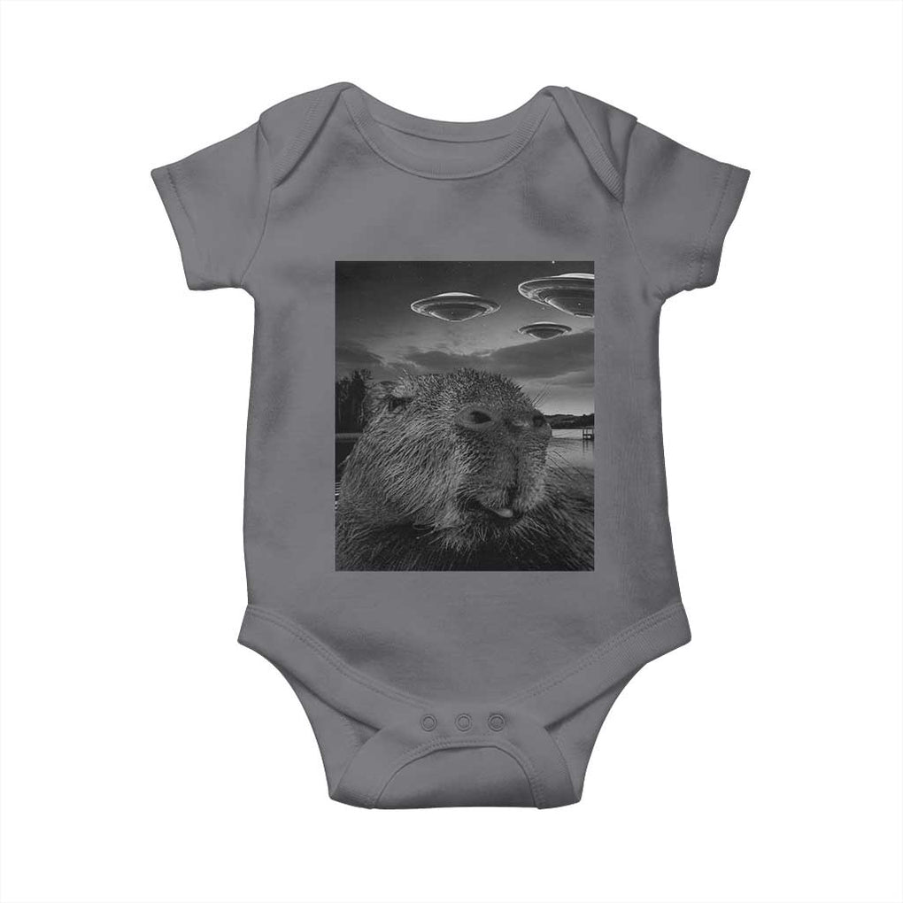 Funny Graphic Capybara Selfie with UFOs Weird Baby Onesie TS10 Charcoal Print Your Wear