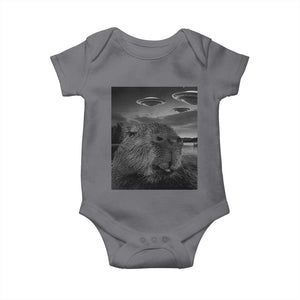 Funny Graphic Capybara Selfie with UFOs Weird Baby Onesie TS10 Charcoal Print Your Wear
