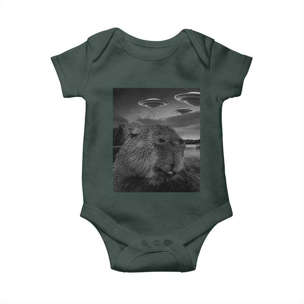 Funny Graphic Capybara Selfie with UFOs Weird Baby Onesie TS10 Print Your Wear