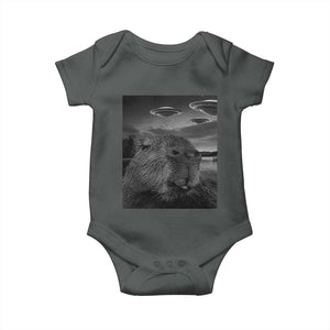 Funny Graphic Capybara Selfie with UFOs Weird Baby Onesie TS10 Dark Heather Print Your Wear