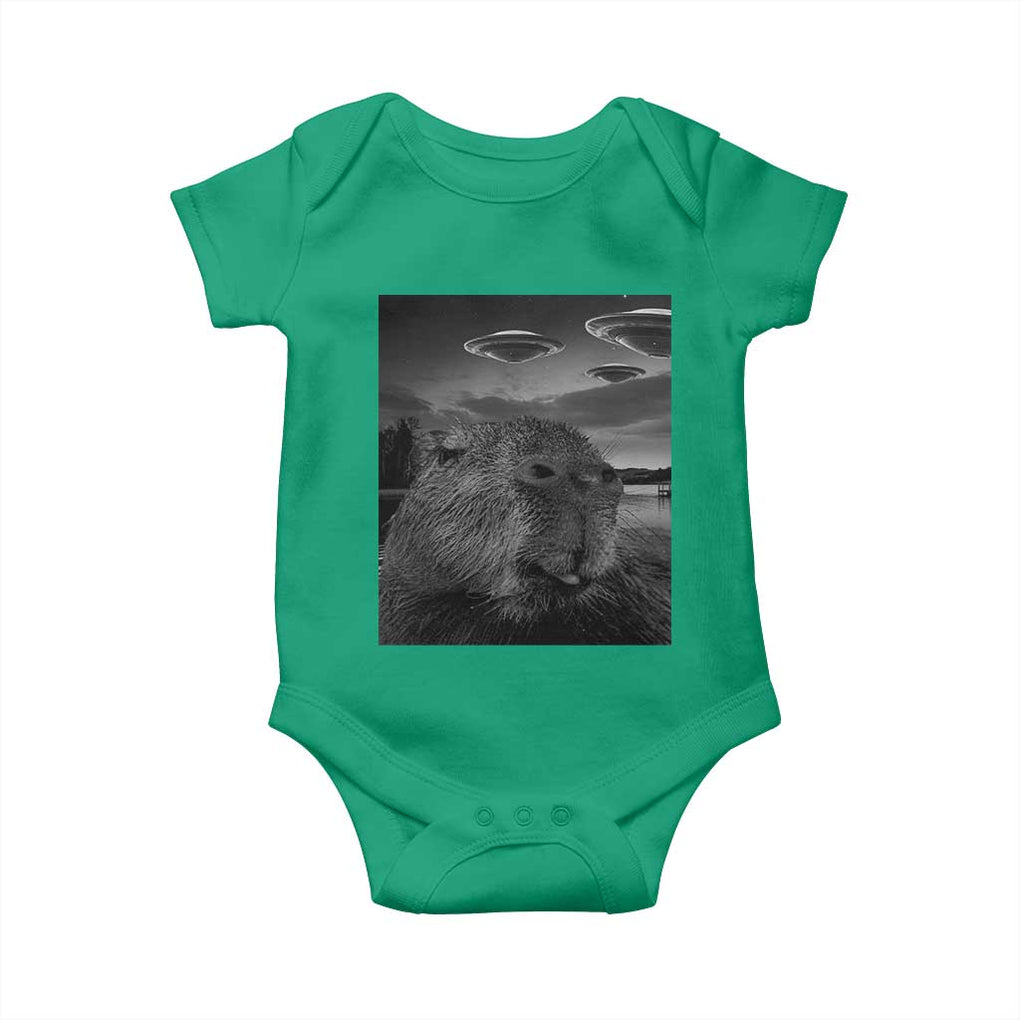 Funny Graphic Capybara Selfie with UFOs Weird Baby Onesie TS10 Irish Green Print Your Wear