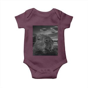 Funny Graphic Capybara Selfie with UFOs Weird Baby Onesie TS10 Maroon Print Your Wear