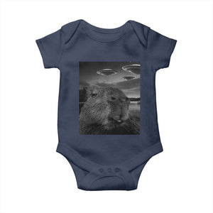 Funny Graphic Capybara Selfie with UFOs Weird Baby Onesie TS10 Navy Print Your Wear
