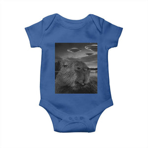 Funny Graphic Capybara Selfie with UFOs Weird Baby Onesie TS10 Royal Blue Print Your Wear