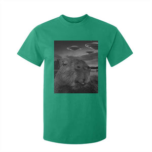 Funny Graphic Capybara Selfie with UFOs Weird T Shirt For Kid TS10 Irish Green Print Your Wear