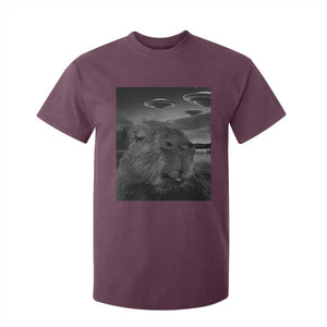 Funny Graphic Capybara Selfie with UFOs Weird T Shirt For Kid TS10 Maroon Print Your Wear