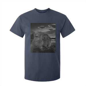 Funny Graphic Capybara Selfie with UFOs Weird T Shirt For Kid TS10 Navy Print Your Wear