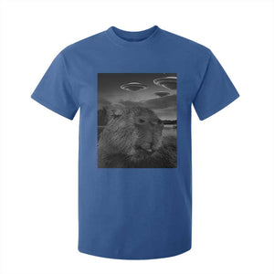 Funny Graphic Capybara Selfie with UFOs Weird T Shirt For Kid TS10 Royal Blue Print Your Wear