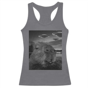 Funny Graphic Capybara Selfie with UFOs Weird Racerback Tank Top TS10 Charcoal Print Your Wear