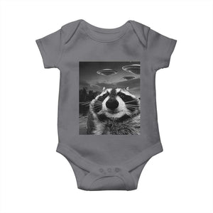 Funny Graphic Racoon Selfie with UFOs Weird Baby Onesie TS10 Charcoal Print Your Wear