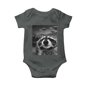 Funny Graphic Racoon Selfie with UFOs Weird Baby Onesie TS10 Dark Heather Print Your Wear