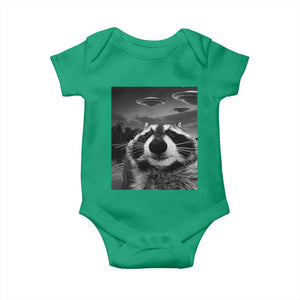 Funny Graphic Racoon Selfie with UFOs Weird Baby Onesie TS10 Irish Green Print Your Wear