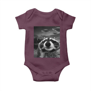 Funny Graphic Racoon Selfie with UFOs Weird Baby Onesie TS10 Maroon Print Your Wear