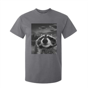 Funny Graphic Racoon Selfie with UFOs Weird T Shirt For Kid TS10 Charcoal Print Your Wear
