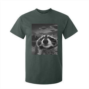 Funny Graphic Racoon Selfie with UFOs Weird T Shirt For Kid TS10 Dark Forest Green Print Your Wear
