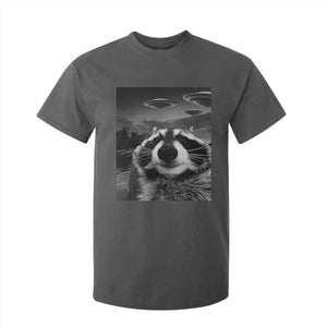 Funny Graphic Racoon Selfie with UFOs Weird T Shirt For Kid TS10 Dark Heather Print Your Wear
