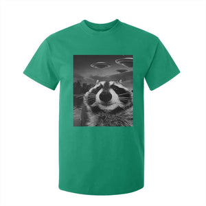 Funny Graphic Racoon Selfie with UFOs Weird T Shirt For Kid TS10 Irish Green Print Your Wear