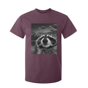Funny Graphic Racoon Selfie with UFOs Weird T Shirt For Kid TS10 Maroon Print Your Wear