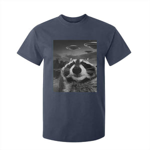 Funny Graphic Racoon Selfie with UFOs Weird T Shirt For Kid TS10 Navy Print Your Wear
