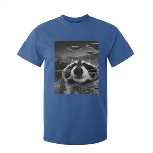 Funny Graphic Racoon Selfie with UFOs Weird T Shirt For Kid TS10 Royal Blue Print Your Wear