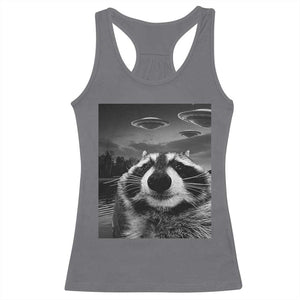 Funny Graphic Racoon Selfie with UFOs Weird Racerback Tank Top TS10 Charcoal Print Your Wear