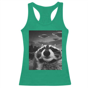 Funny Graphic Racoon Selfie with UFOs Weird Racerback Tank Top TS10 Irish Green Print Your Wear