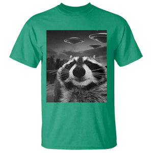 Funny Graphic Racoon Selfie with UFOs Weird T Shirt TS10 Irish Green Print Your Wear